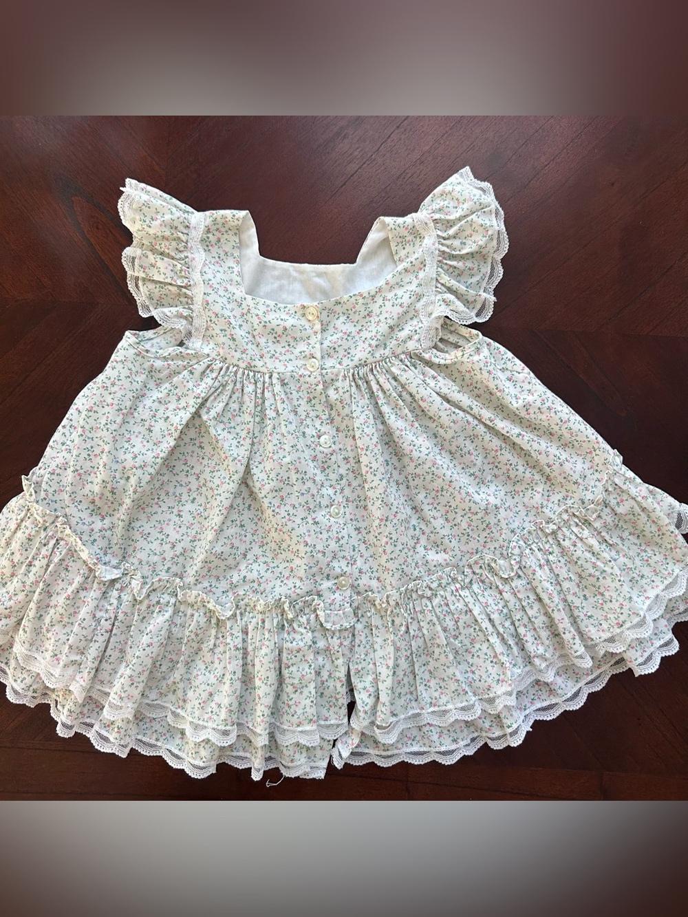Vintage Bryan Girls Floral Prairie Dress Lace Ruffle Made in USA 80s 90s Cottage - Picture 2 of 6
